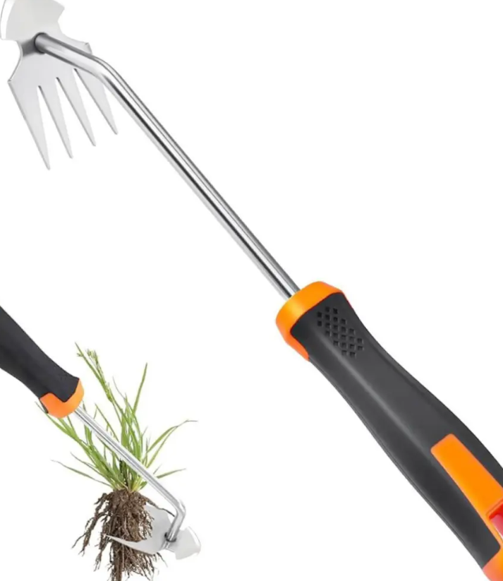Uprooting Weeding Tool - Hand Held Weeder Puller Tool, Rubber Handle, 4 Teeth Weed Remover for Garden Farm Weeding