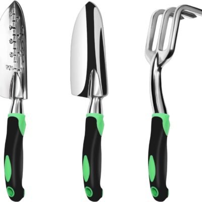 Garden Tool Set??100% Thicker Aluminum Gardening Kit,3 Pack | Includes Hand Trowel, Transplant Trowel and Cultivator Hand Rake??with Soft Rubberized Non-Slip Ergonomic Handle,Garden Gifts