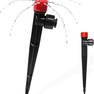 30PCS Push-to-Fit Drip Irrigation Emitters for 1/4 inch Irrigation Tubing, Adjustable 360 Degree Drip Emitter Sprayer with Stake, Irrigation Dripper Sprinklers for Drip Irrigation System