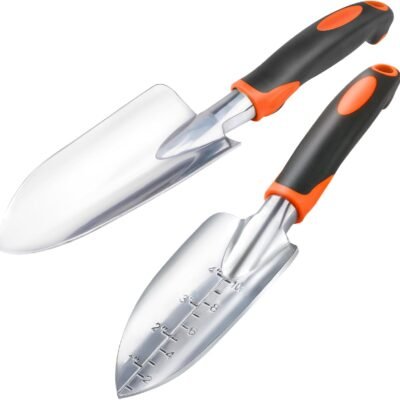Garden Shovel Trowel Garden Tool Set, 2 Pack Heavy Duty Gardening Tools Set Include Wide Garden Trowel, Hand Shovel with Measurement Mark, Small Shovels for Gardening Digging Planting Transplanting