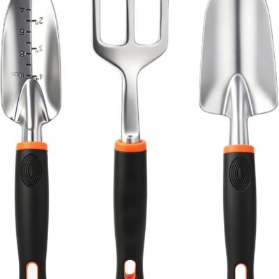 3-in-1 Garden Tool Set, Heavy Duty Gardening Hand Tools with Hand Trowel, Transplant Trowel & Hand Rake, Aluminum Alloy Garden Kit with Ergonomic Non-Slip Handle for Digging Planting Weeding