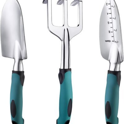 Garden Tools Set, 3 Piece Heavy Duty Gardening Tools Cast Aluminum with Soft Rubberized Non-Slip Handle, Durable Garden Hand Tools Garden Gifts for Men Women