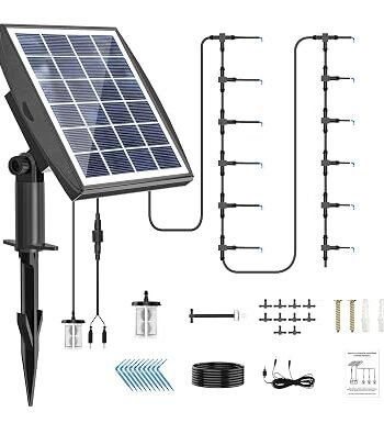 Solar Automatic Drip Irrigation Kit System, JIYANG Solar Powered Auto Easy DIY Watering Device Supported Pots Plants, 6 Timing Modes with Anti-Siphoning Device (Supported 10 Pots, 6Timing Modes)