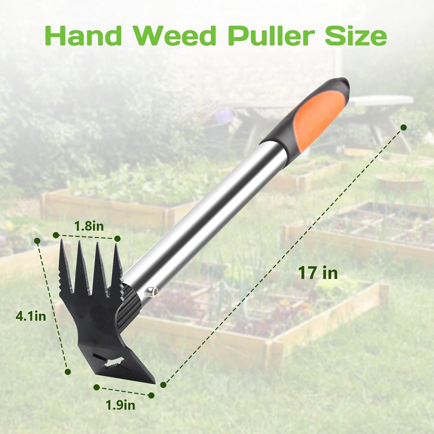 Upgraded Weed Puller, 17" Portable Garden Weed Pulling Tool | 2 in 1 Hoe & 4 Teeth Rake, Heavy Duty Manual Weeder, Durable Weed Remover Gardening Hand Tools for Yard, Lawn, Farm