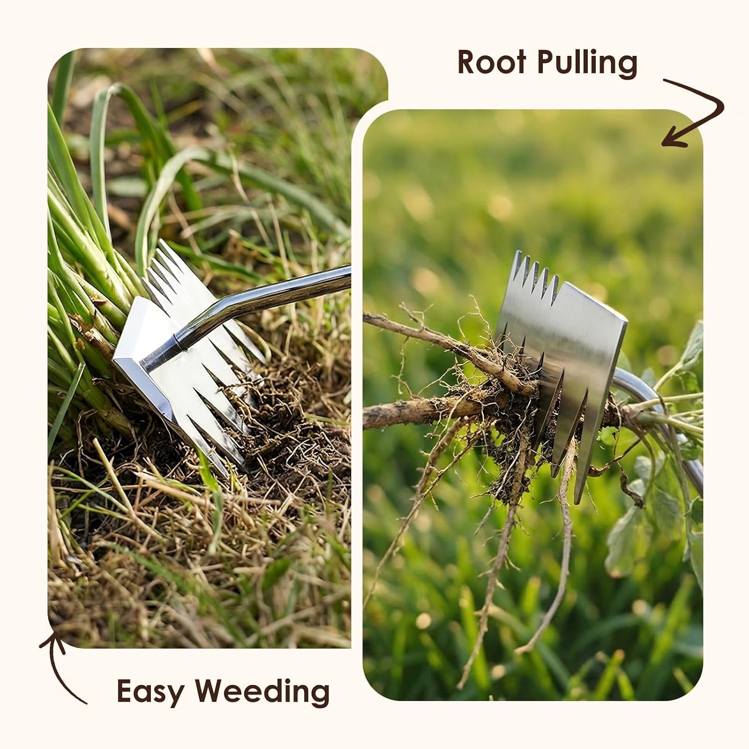 Weed Puller Tool, 2026 Upgraded Portable Manual Weeding Tools Gardening | 6 Teeth Dual Head, Stainless Steel, Durable Build, Hand Weeder Rake, Garden Weed Pulling Tool for Backyard Yard Farm Planting