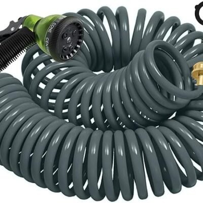 Compact Recoil Garden Hose with Multi-Pattern Spray Nozzle