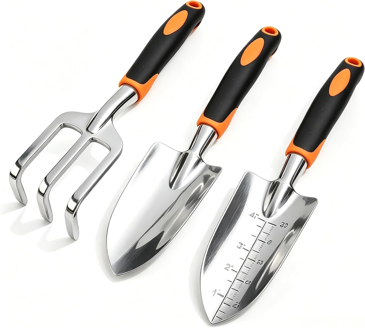 Stainless Steel Garden Tool Set??3 Pieces, Including Hand Shovel & Transplant Shovel & Hand Rake with Non-Slip Soft Ergonomic Handle (Yellow)