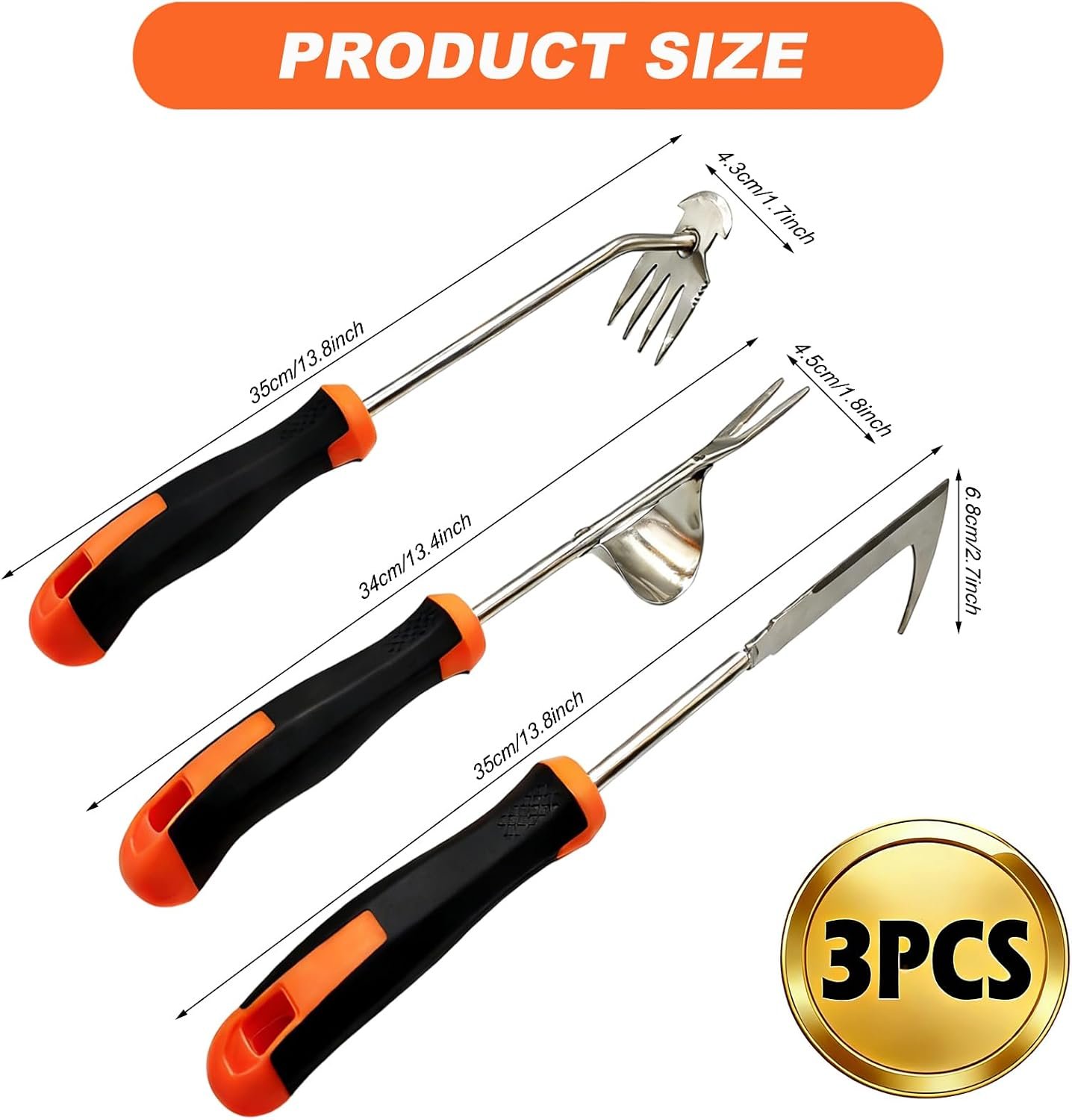 3 in 1 Garden Weeding Tool Set ?C Manganese Steel Weed Puller, Crack & Crevice Weeder, Ergonomic Scratch Tool for Vegetable Gardening, Lawn Yard Flower Bed Weeding ?C Heavy Duty Rustproof Hand Tools