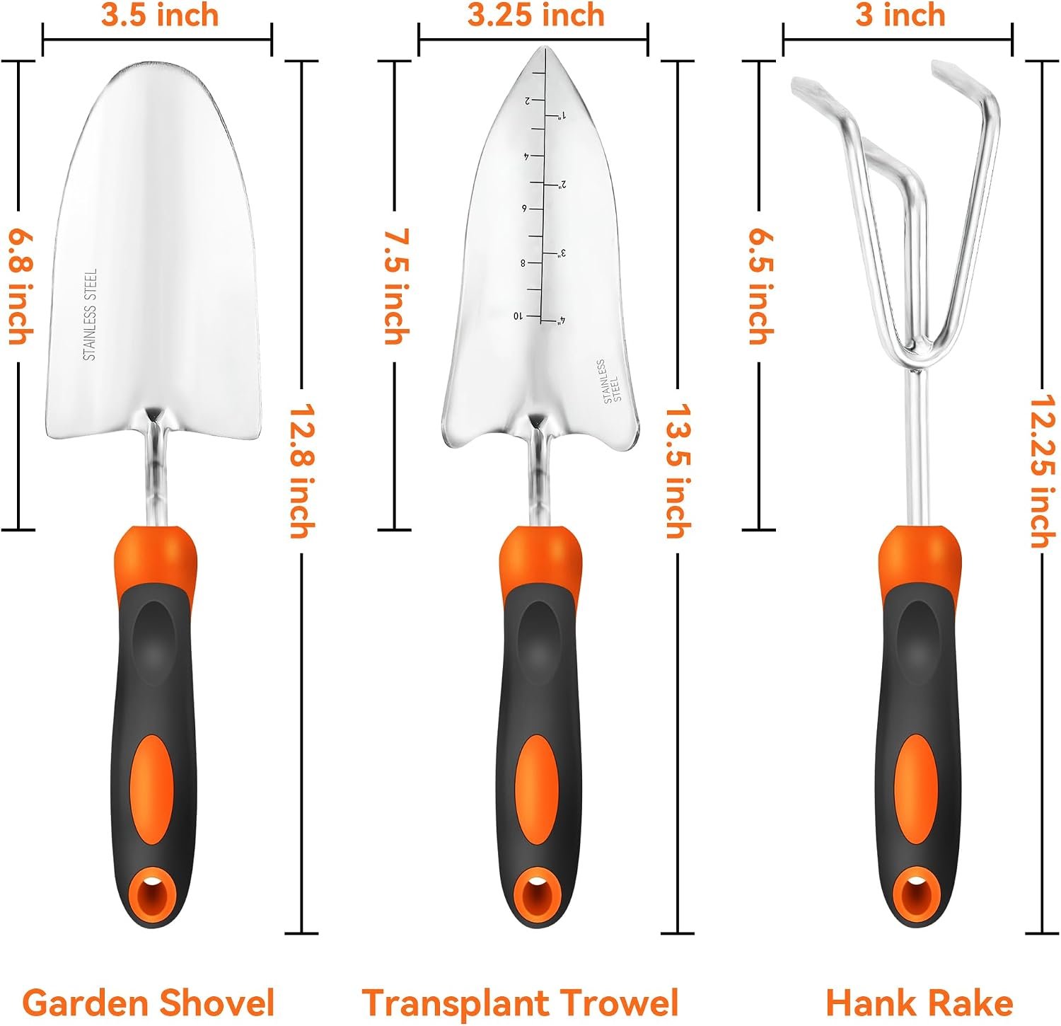 Garden Tool Set with Heavy-Duty Trowel, Transplanter & Cultivator | 3-in-1 Garden Tool for Digging & Planting, Polished Cast-Aluminum Head for Rust Resistance, SoftGrip Handle Reduce Fatigue