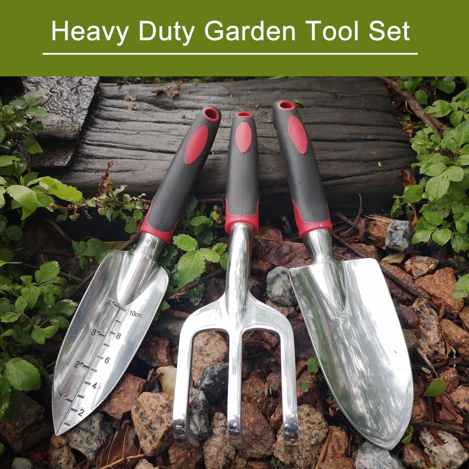 Garden Tool Set, 3 Piece Heavy Duty Garden Trowels Cast-Aluminum Garden Hand Shovels with Non-Slip Rubber Grip, Idea for Transplanting, Weeding, Digging and Planting