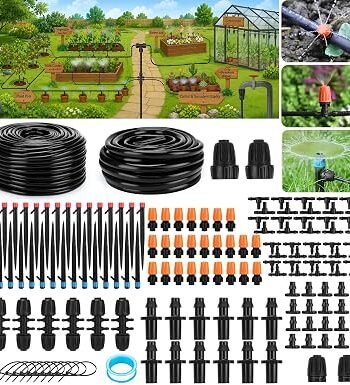 240FT Drip Irrigation System with 1/2'' 1/4'' Tubing Hose