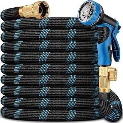 Expandable Garden Hose with Spray Nozzle and Brass Fittings